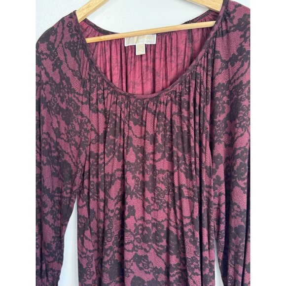 Michael Michael Kors Top Women’s Sz XL Burgundy Black Lace Print Boho Romantic - Picture 4 of 9